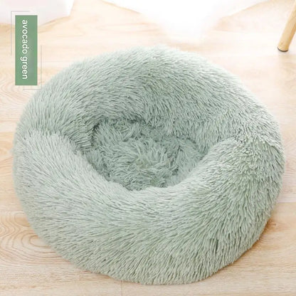 Round Indoor Cat Bed with Raised Pillow