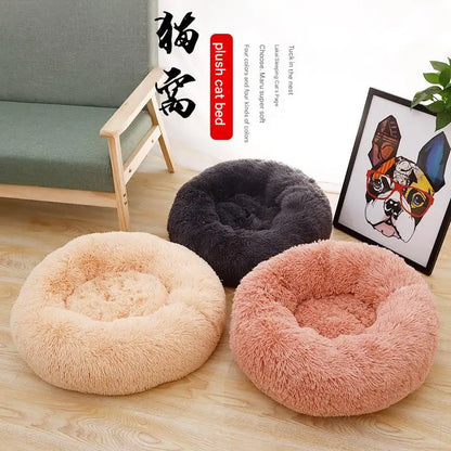 Round Indoor Cat Bed with Raised Pillow
