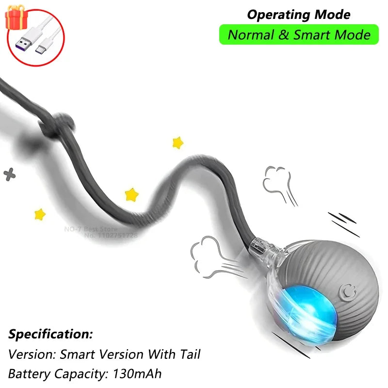 Rechargeable Smart Rolling Cat Toy with Tail