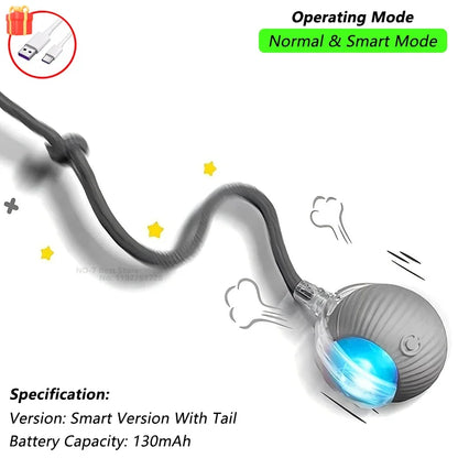 Rechargeable Smart Rolling Cat Toy with Tail