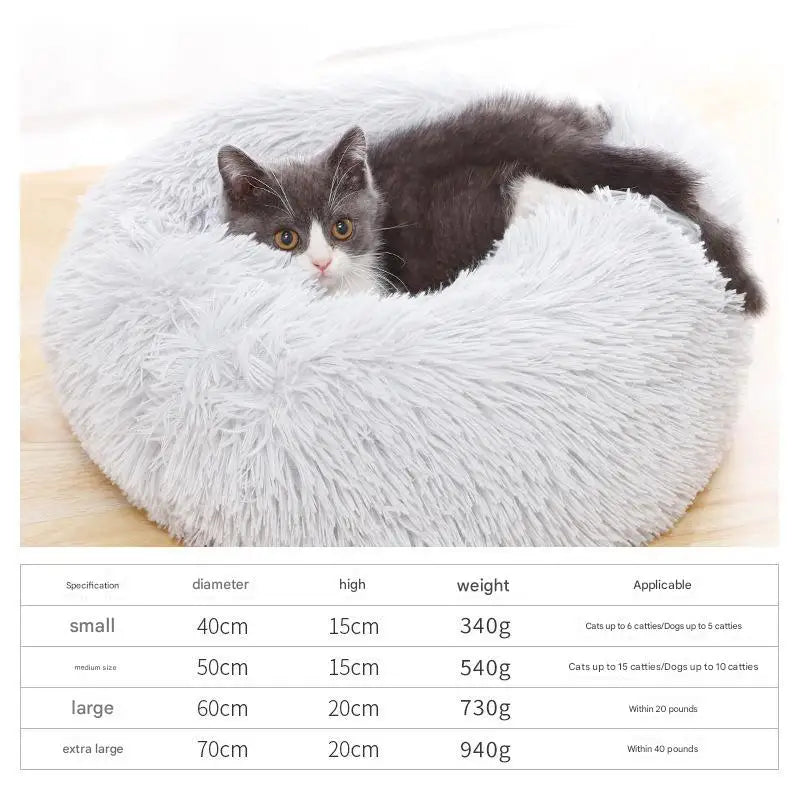 Round Indoor Cat Bed with Raised Pillow