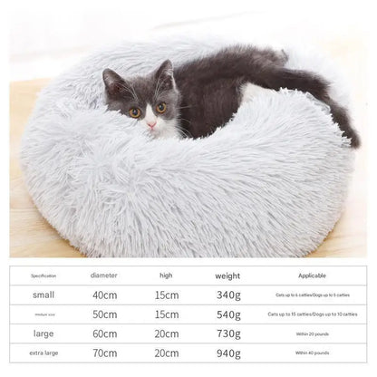 Round Indoor Cat Bed with Raised Pillow